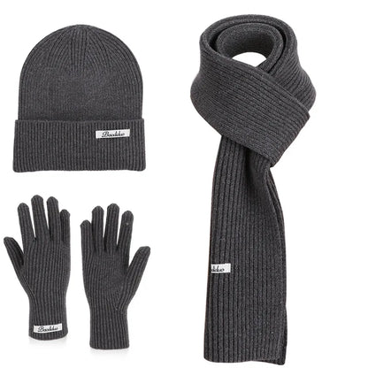 Winter Warm Knitted Hat Scarf Gloves Women's Windproof Three-piece Set