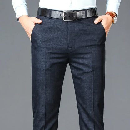Business Men's Casual Suit Pants Solid High Waist Straight Classic Style Plus Size
