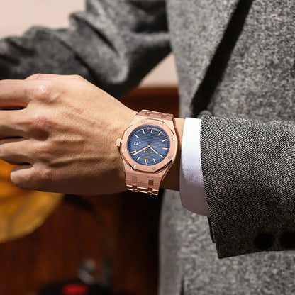 POEDAGAR Luxury Business Man Wristwatch Waterproof Luminous Stainless Steel Fashion Quartz