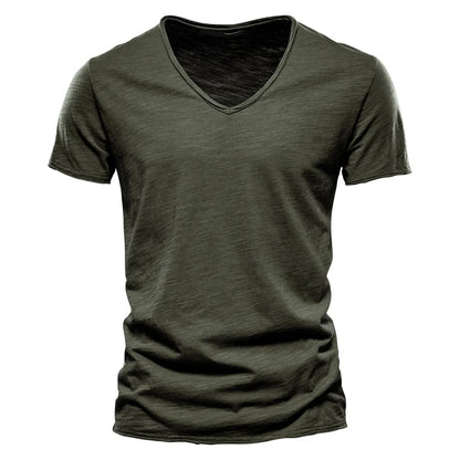 S-5XL 100% Cotton Men's T-Shirts Fashion Design V-neck Casual Slim Fit