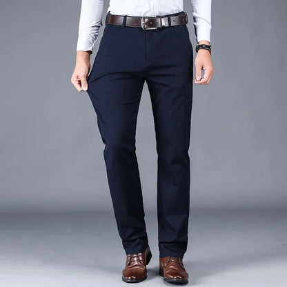 98% Cotton Casual Men's Pants Classic Straight Loose High Waist Elastic Trousers
