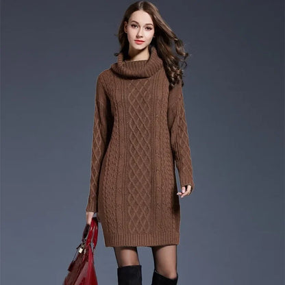 Warm Knitted Comfortable Casual Collar Pullover Sweater Long Sleeved Dress