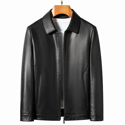 Men's Genuine Leather Polo Mock Neck Jacket Slim Sheepskin Coat Spring and Autumn