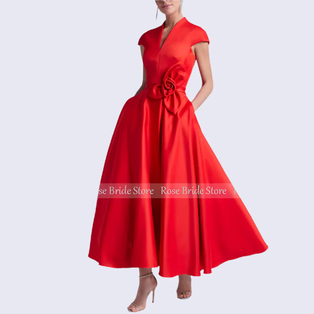 Elegant Women's Cocktail Party Satin Flower Handmade Gowns  A-line -Additional colors...