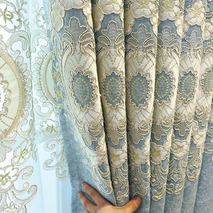 European Embroidery Luxury Curtains Blackout Window Decor Chenille Jacquard Tulle