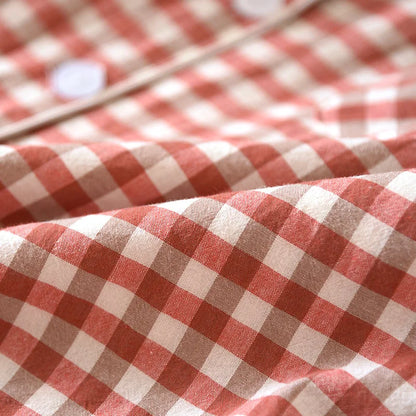 Spring and Autumn Unisex Pajama Set 100% Cotton Men's and Women's Plaid Long Sleeved Two Piece