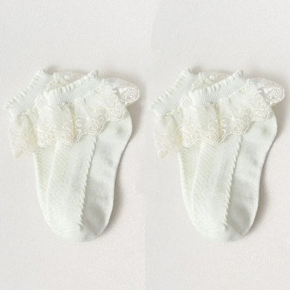Breathable Cotton Socks with Ruffle Lace