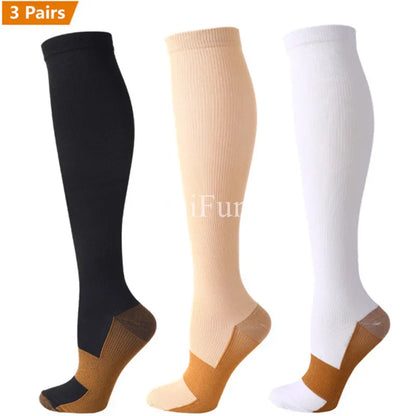 3 Pair Copper Compression Socks Women Men Anti Fatigue Pain Relief Unisex Knee High 15-20