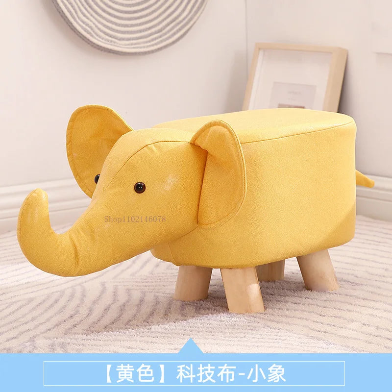 Real Wood Low Stools Creative Animal Elephant Cartoon Family Change Shoe taburete Small Stool ottomans Lovely pouf