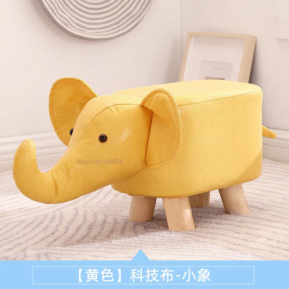 Real Wood Low Stools Creative Animal Elephant Cartoon Family Change Shoe taburete Small Stool ottomans Lovely pouf