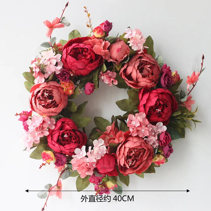 Home Decor Artificial Peony Front Door Wreath