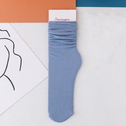 Multicolor Solid Color Ice Silk Velvet Mid Tube Women summer Socks Soft Thin