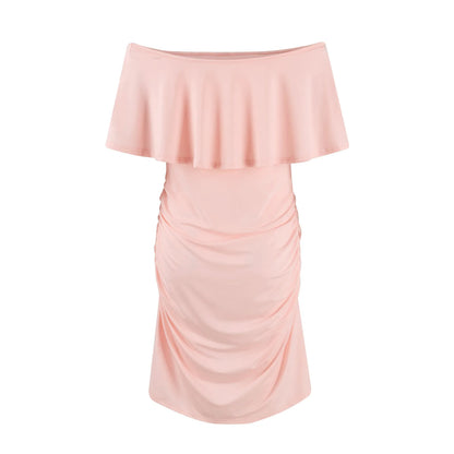 Maternity Dress Short Sleeve Slash Ruffles