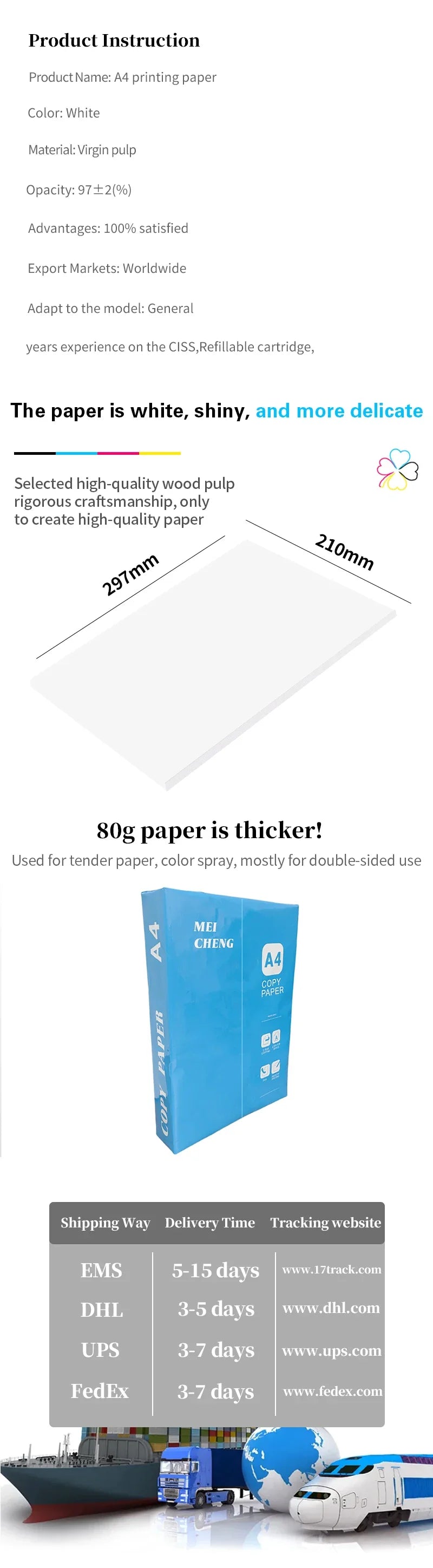 500/1000/1500/2000/2500 sheets of processed white paper, draft paper, office supplies, high whiteness A4 printing paper