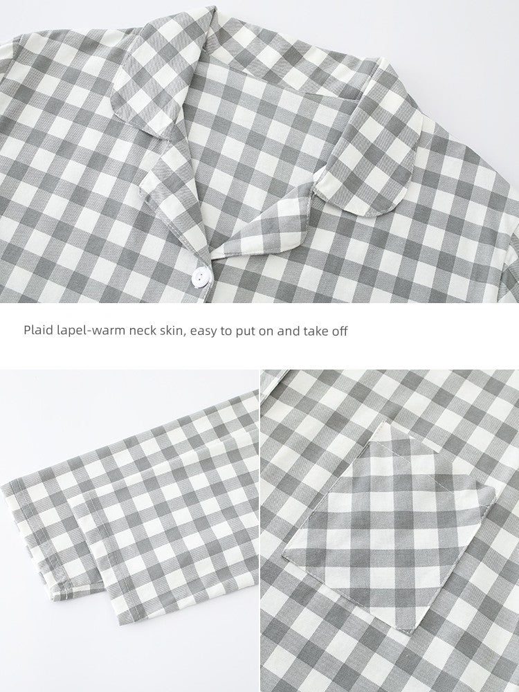 Pure Cotton Thin Plaid Unisex Pajamas for Men and Women Spring and Autumn Long Sleeves Plus Size Outerwear