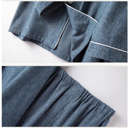 Autumn and Winter Multi Colors Cotton Brushed Solid and Plaid Design Warm Thick Trousers Pajamas Set Couples Home Clothes