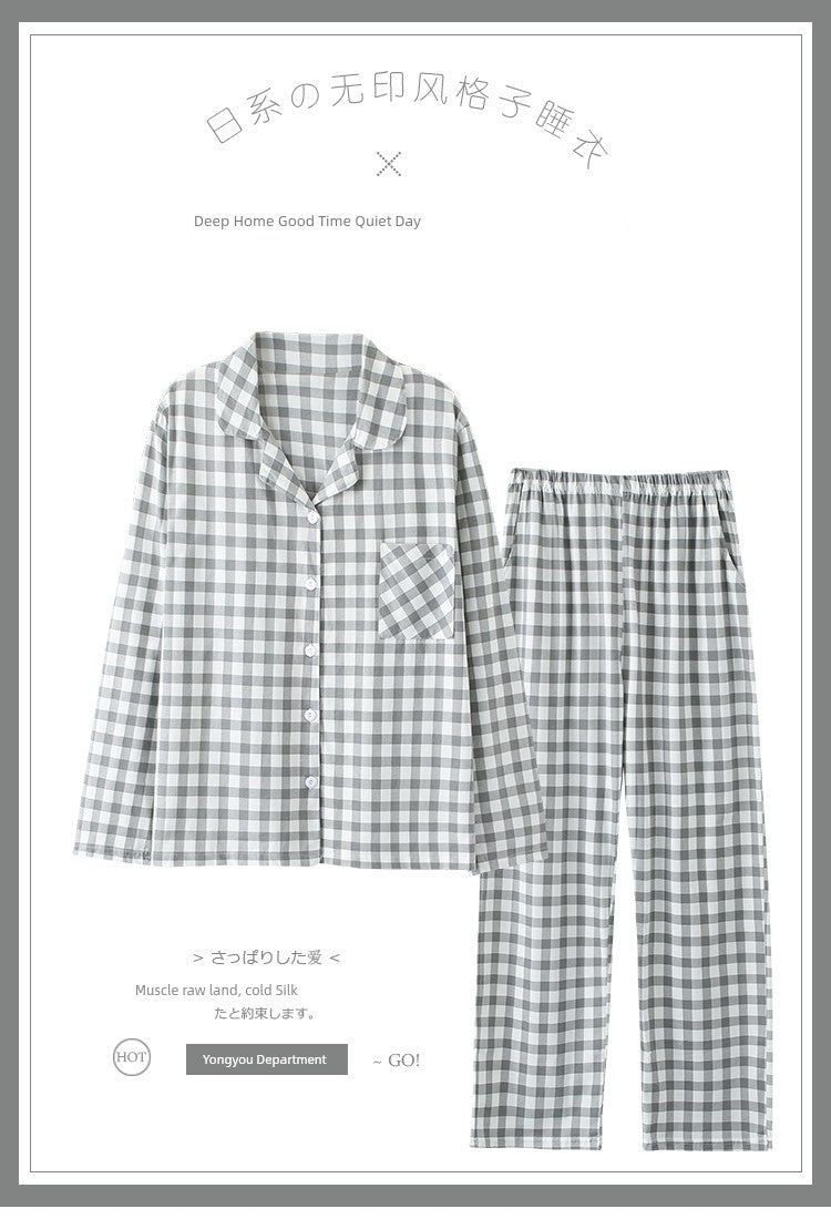 Pure Cotton Thin Plaid Unisex Pajamas for Men and Women Spring and Autumn Long Sleeves Plus Size Outerwear