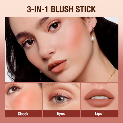 Lipstick Blush Stick 3-in-1 Eyes Cheek and Lip Tint Waterproof Lightweight Cream