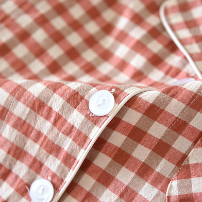 Spring and Autumn Unisex Pajama Set 100% Cotton Men's and Women's Plaid Long Sleeved Two Piece