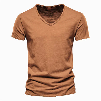 S-5XL 100% Cotton Men's T-Shirts Fashion Design V-neck Casual Slim Fit