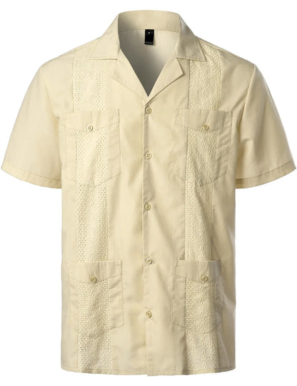 Men's Cuban Shirts Multiple Pockets Lapel Short Sleeves Cardigan