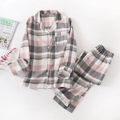 Spring autumn unisex cotton double gauze long sleeve trousers summer thin pajamas  plus size