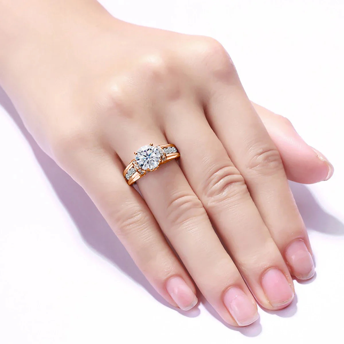Szjinao 2ct Round Cut Moissanite Rose gold Ring For Women With Ceritificate Wedding Jewelry Delicate Gift Positive Authentic Hot