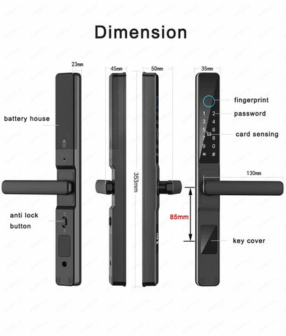Waterproof Sliding Door Smart Lock TTLock App Alexa Fingerprint Digital Code RFID Card Anti-Lock Aluminum Glass Electronic Lock
