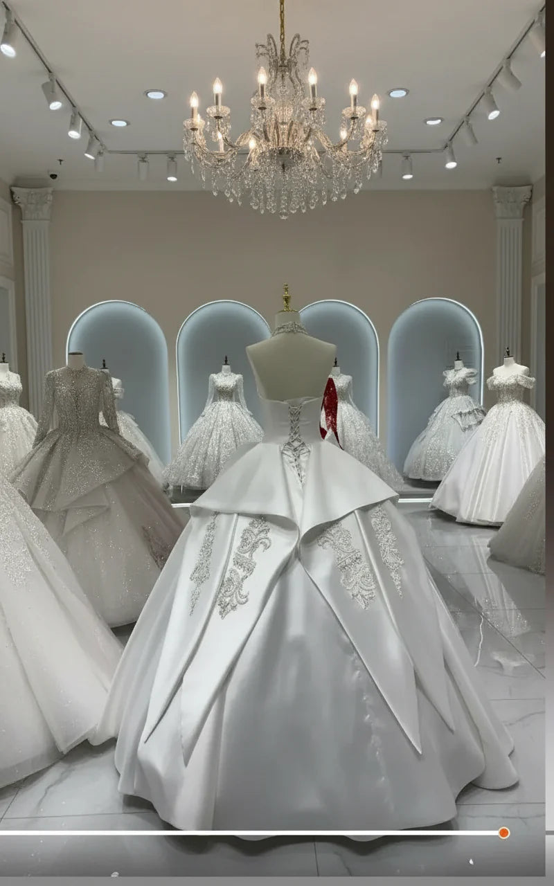 Strapless Luxurious Satin Wedding Bridal Dress Beaded Embroidery Trailing Customized