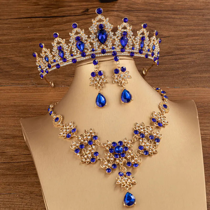 Baroque Bridal Crown Crystal Tiara & Necklace Earrings Jewelry Sets