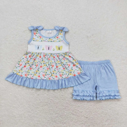Baby girl summer shirt Short set embroidery farm tractor pink striped 3M-16T
