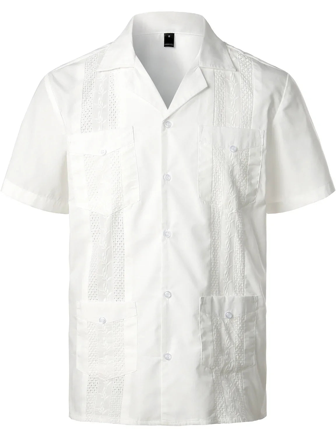 Men's Traditional Cuban Collar Guayabera Shirts Short Sleeve Embroidered w 4 Pockets