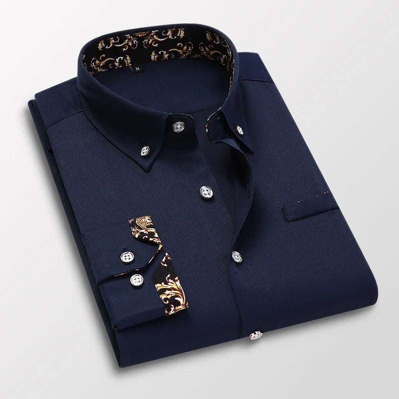 Men's Cotton Causal Long Sleeved Dress Shirt