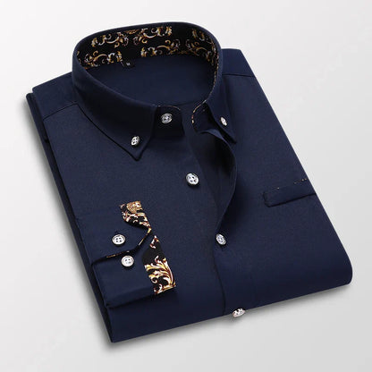 Men's Cotton Causal Long Sleeved Dress Shirt