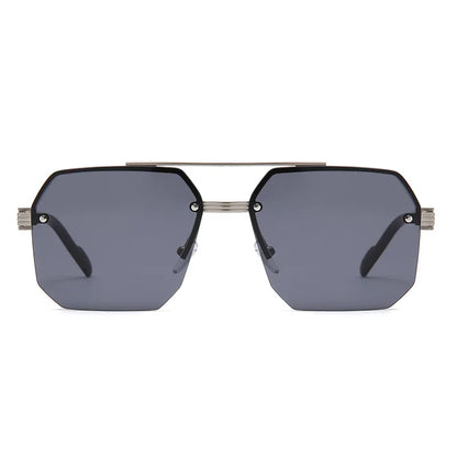 Trendy Aviator Sunglasses for Mens Womens Retro Double Bridge Metal Driving UV400 Outdoor Eyewear Semi-Rimless Lentes De Sol