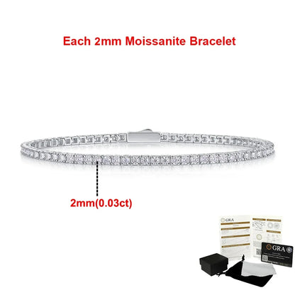 Real Moissanite Tennis Bracelets for Women Man 925 Sterling Silver Plated