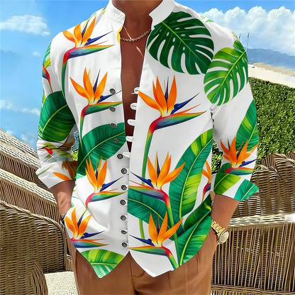 Men's long sleeved shirt with Harajuku style 3D flower print