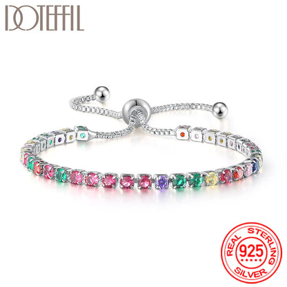 Women 925 Sterling Silver Tennis Bracelet Crystal Luxury Zirconia Wedding Charm Jewelry
