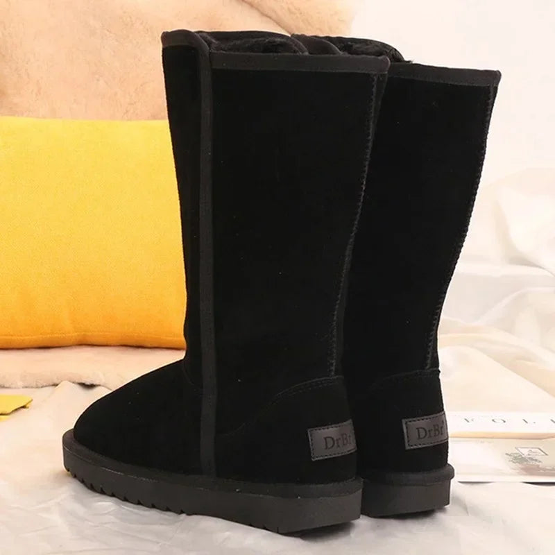 Women Classic Winter Snow Boots Waterproof Warm Genuine Leather Fur Australia Plus Velvet Knee High