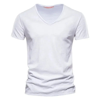 100% Cotton Men T Shirt Tops V Neck Thin Short Sleeve Tees Men Size S-5XL