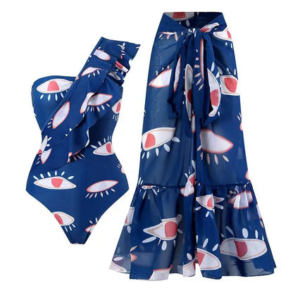 2-Piece Women Brazilian Floral Printed Ruffle Bikinis Strappy Bandage Swimwear