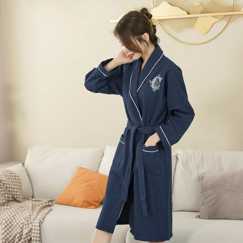 Top Quality Autumn Winter Bathrobes Couple Towel Terry Cotton Robe Men's Elegant Five-star Hotel Home Wear