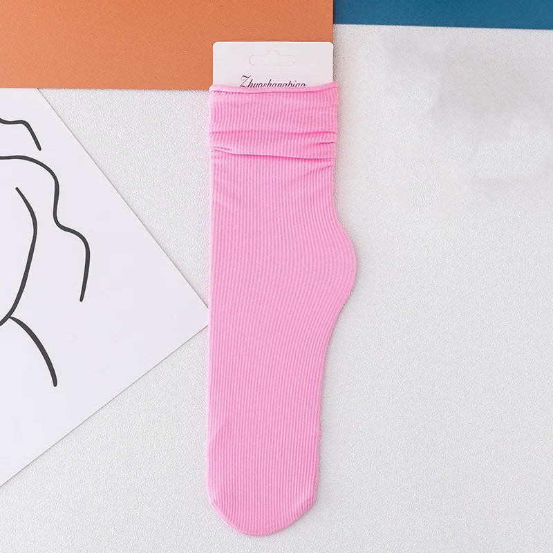 Multicolor Solid Color Ice Silk Velvet Mid Tube Women summer Socks Soft Thin