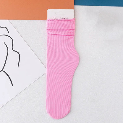 Multicolor Solid Color Ice Silk Velvet Mid Tube Women summer Socks Soft Thin