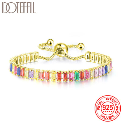 Women 925 Sterling Silver Tennis Bracelet Crystal Luxury Zirconia Wedding Charm Jewelry