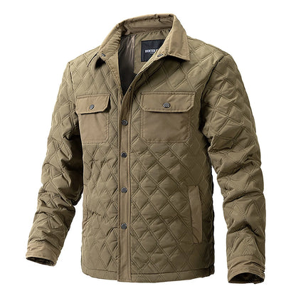 Men's Warm Diamond Plaid Padded Double Pocket Lapel Fleece Fluffy Jacket