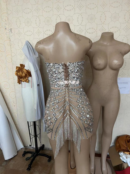 Shiny Crystal Luxury Women's Mini Dress Skirt Tube Elegant Evening Party
