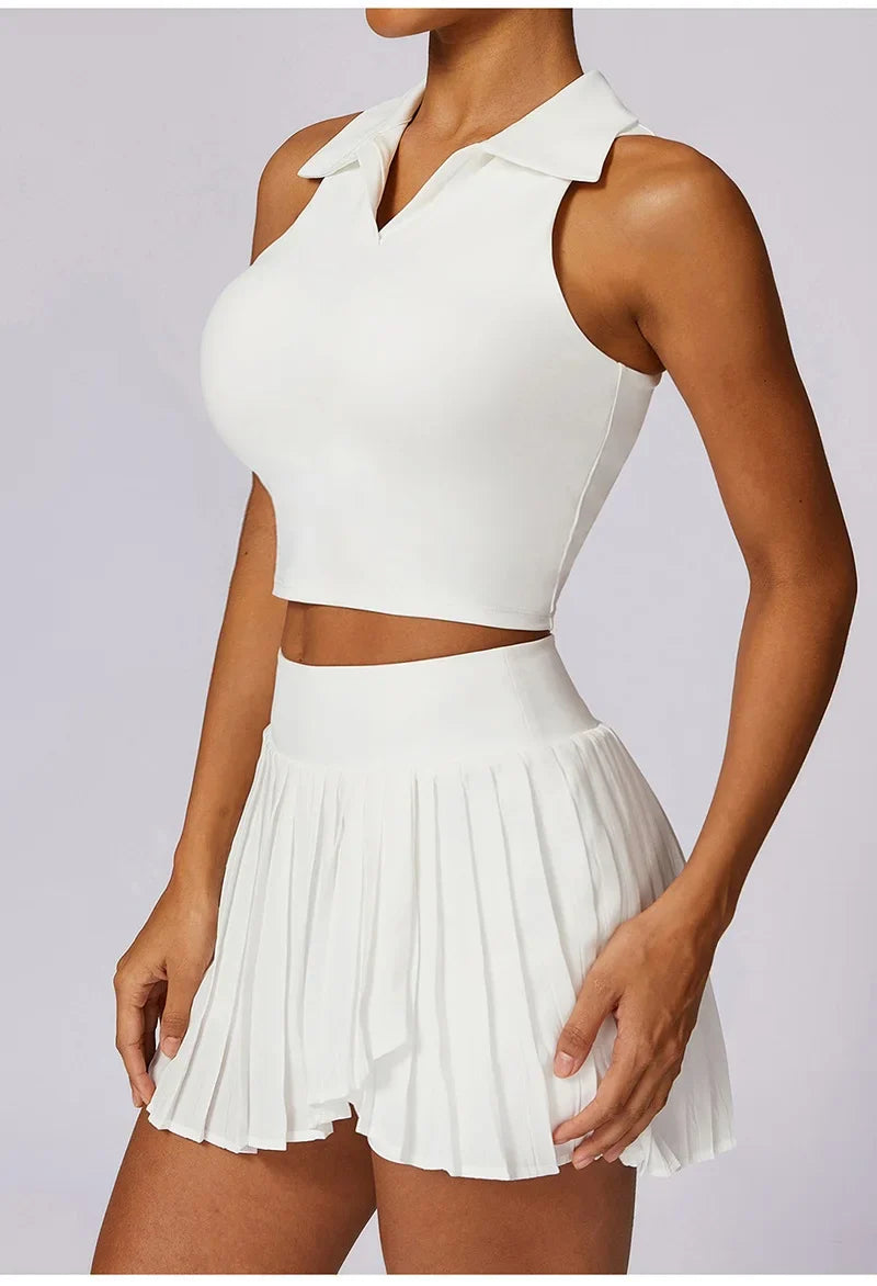 Women Gym Yoga Set Workout Sportswear Fitness Shirts Tracksuit High Waist Skirts Top Suit