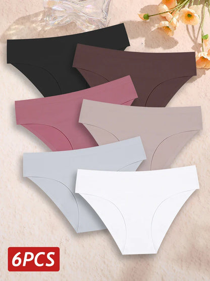 6PCS Women Seamless Panties Ice Silk Ultra Thin soft Low Rise