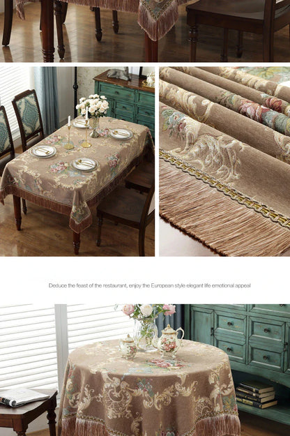 European Style Flower Tassel Tablecloth Thicken Chenille Rectangular Table Cover Round Dining Table Coffee Cloth Dust-proof